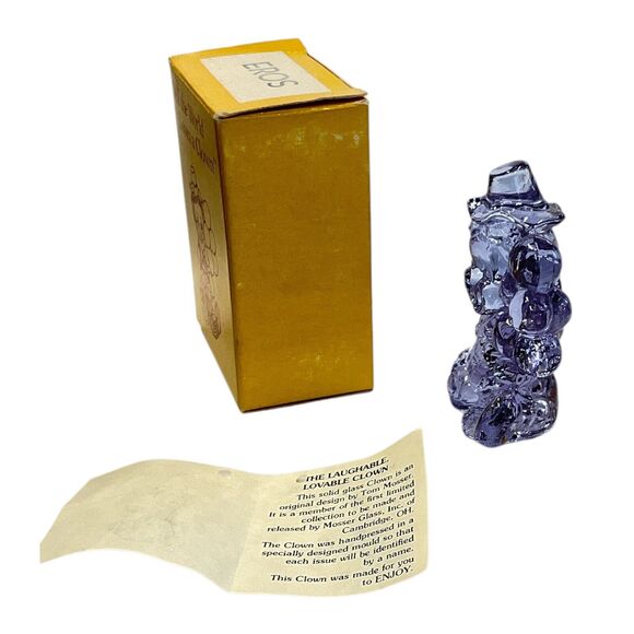 Balloon Clown Art Glass Figurine Cadmium Glow Eros Lavender 1981 Mosser with Box - Picture 6 of 9
